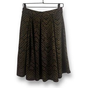 LuLaRoe Women's M Flared A-Line Skirt Brown Leaf Print Modest Casual Knee Length